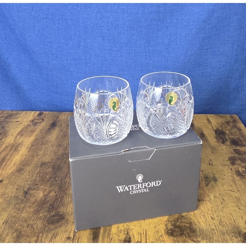 Waterford Crystal Seahorse Double Old Fashion Glasses Set of 2 NIB
